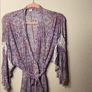 Purple paisley bathrobe